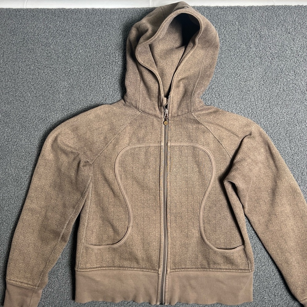 Lululemon  Women's Brown Scuba Hooded Full Zip Fleece Activewear Size 12.